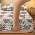 1 Cartoon Cute Teddy M-bear Printed Matte Fitted Sheet, Bedroom Printed Bed Cover, Bedding (Excluding Pillowcases).