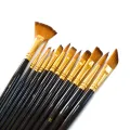 Multi-functional Watercolor Gouache 12 Pcs Short Wood Rod Oil Painting Brush Set Art Tool Beginner Nylon Hair Acrylic Materials. 