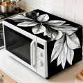 35x85cm Black Leaves Polyester Oven Dust Cover Autumn Leaf Printed Microwave Dust Cover Anti-Oil Dustproof Kitchen Home Decor. 
