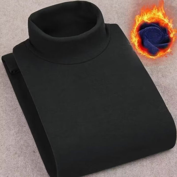 Winter%20Mens%20High%20Quality%20Half%20Turtleneck%20Velvet%20Top%20Long%20Sleeve%20Solid%20Color%20Men%20Clothing%20Double-sided%20Velvet%20Thermal%20Underwer%20-%20Image%203