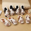 New Winter Unisex Cartoon Cow Warm Plush Slippers Couple's Indoor Non-slip House Slides Men And Women Toe Wrap Home Cotton Shoes. 