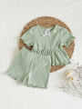 Newborn Baby Set Light Green Pit Strip Top+Pants Set Suitable for 0-9 Months Female Baby Comfortable Casual Set Baby clothing. 