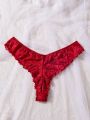  Lace Lingerie Set for Women, Red Sleepwear Nightdress with Matching Panties, V-Neck Sheer Lace Camisole, Romantic Night. 