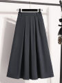 2026 Plus Size Skirts Solid Versatile Medium Length Pleated Skirt A-Line Maxi Gown Spring Autumn New Half-length Umbrella Skirt. 