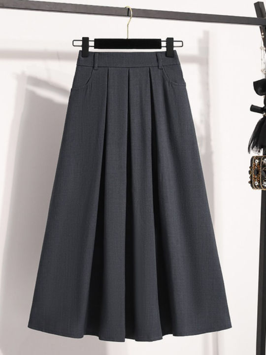 2026%20Plus%20Size%20Skirts%20Solid%20Versatile%20Medium%20Length%20Pleated%20Skirt%20A-Line%20Maxi%20Gown%20Spring%20Autumn%20New%20Half-length%20Umbrella%20Skirt%20-%20Image%204