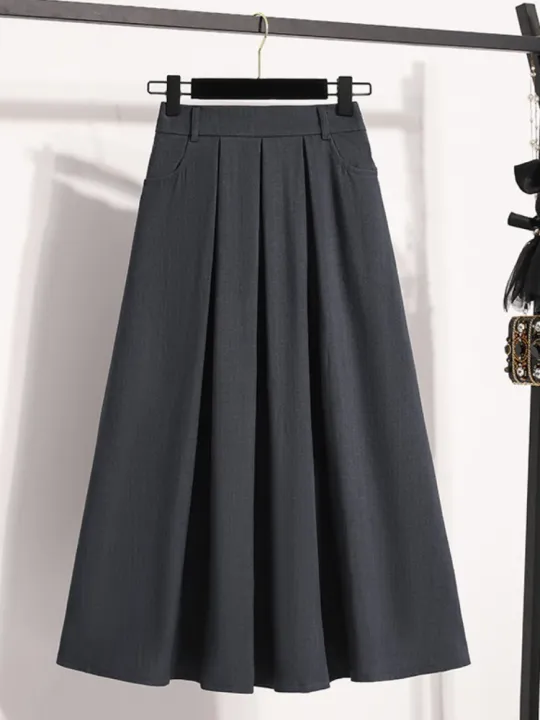 2026%20Plus%20Size%20Skirts%20Solid%20Versatile%20Medium%20Length%20Pleated%20Skirt%20A-Line%20Maxi%20Gown%20Spring%20Autumn%20New%20Half-length%20Umbrella%20Skirt%20-%20Image%204