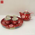 Chinese tea set Tea Tea Cup auspicious wedding tea ceremony Tea Set 4 tea water glass with teapot and Gold red tile tray. 