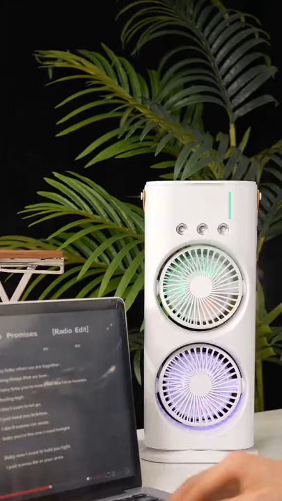 Double Ended Spray Fan, Portable Mist Fan, Cold Air Fan, USB fan with LED Light Cooler, Touch & Remote Control, 280ml Water Tank, Ice Filling