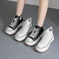 2024 New Women High Top Sneakers Lace-Up Casual Plarform Height Canvas Non-slip Wear Resistant Spring Female Vulcanize Shoes. 