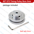 60 Teeth GT2 Timing Pulley Shaft Hole 5mm Aluminum GT2 Timing Pulley 5mm Bore 60 Tooth 6mm Wide Timing Belt For CNC 3D Printer Gear Motor Parts Puli. 