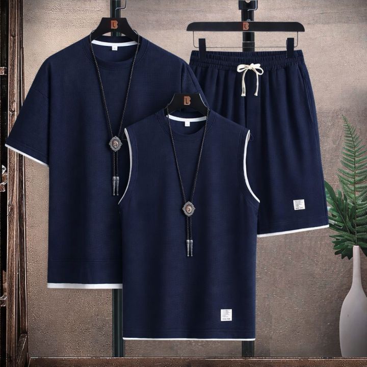 T-shirt+Tanktop +Halfpant Set| Combo Of 3 Pcs| Fashionable| Summer | For Men
