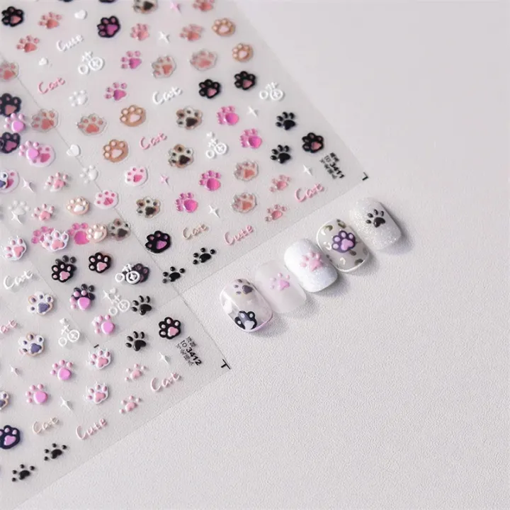 Cute%20Jelly%20Pink%20Cat%20Paw%20Print%20Lovely%20Kitty%20Puppy%20Dog%20Cartoon%205D%20Embossed%20Relief%20Self%20Adhesive%20Nail%20Art%20Sticker%203D%20Manicure%20Decal%20-%20Image%204