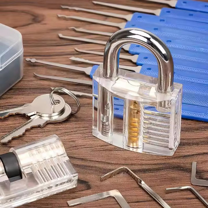 17Pcs Padlock Professional Tools Locksmith Kit with Handle Beginner ...