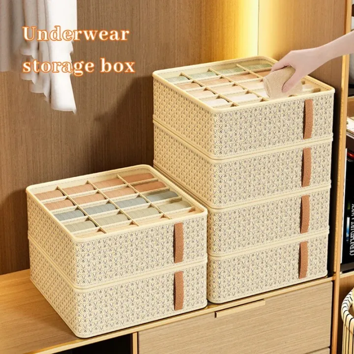 1pc%20Khaki/Wine%20Red%20Non%20Woven%20Multi%20Grid%20Underwear%20Sock%20Storage%20Box%20Household%20Wardrobe%20Organization%20and%20Storage%20-%20Image%204