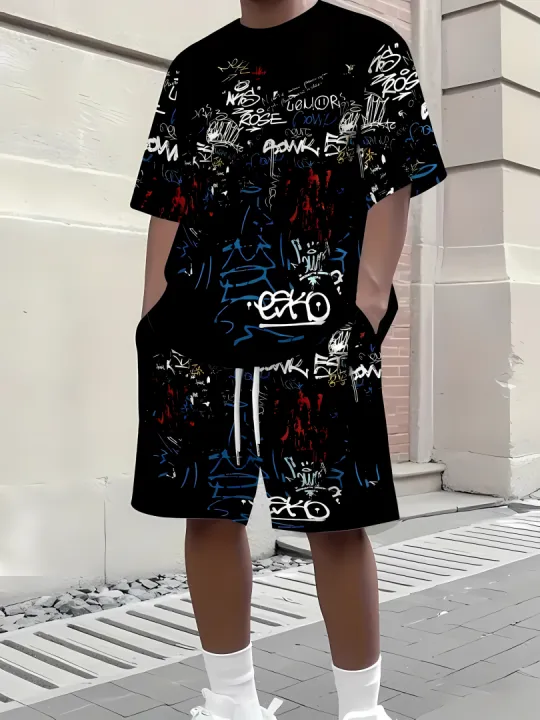 Hot%20Selling%20Men's%20Breathable%20Casual%20Short-Sleeved%20Shorts%20Set%203D%20Printed%20Outdoor%20Urban%20Street%20Top%20Shorts%20Casual%20Two-Piece%20Set%20-%20Image%202