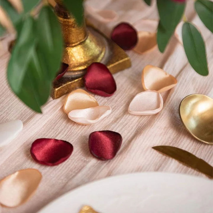 100Pcs Burgundy Rose Petals for Wedding Gold White Artificial Flower Petals for Wedding Aisle Flower Girl Baskets Centerpieces