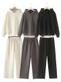 HH Women Solid Casual Sweatshirt Pant Suit Long Sleeve Hooded Fleece Pullover Coat Loose Straight Trousers Office Lady Sets.
