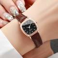 Fashion Minimalism Small Square Women Watches Leather Strap Quartz Watch for Womens Clock Reloj Mujer（Without Box）. 