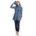 H1020 Muslim Women Full Coverage 3 PCS Swimming Clothes Arab Lady Long Sleeves Printing Zipper Swimwear. 
