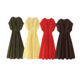 KONDALA 2026 Spring Summer Vintage Women Dress Fashion Single Breasted Sashes Draped V Neck Sleeveless Chic Brown Ladies Dresses. 