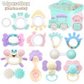14pcs Box Baby Rattles Baby Teether Toys Set Newborn Early Educational Sensory Play STEM Boy Girls  for Infant Chewable . 
