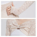 Women Floral Lace Pleated Bow Dance Tops Long Sleeves Pullover Blouses Girls Soft Thin Tulle Casual Tees Yoga Training Crop Top.