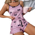 2024 Summer Pajama Set Large Size Vest Shorts Women's Suspenders Soft Casual Cute Printed Women Pajamas Set. 