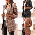 Women Jacket Autumn 2024 Fashion Double Breasted Tweed Blazer Coat Vintage Long Sleeve Female Outerwear Chic Top Casual Blazer. 