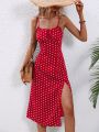 2024 Women Floral Print Spaghetti Straps Summer Boho Beach Dress Print Elegant  Suspenders Square Neck Slit Dress Vestidos. 