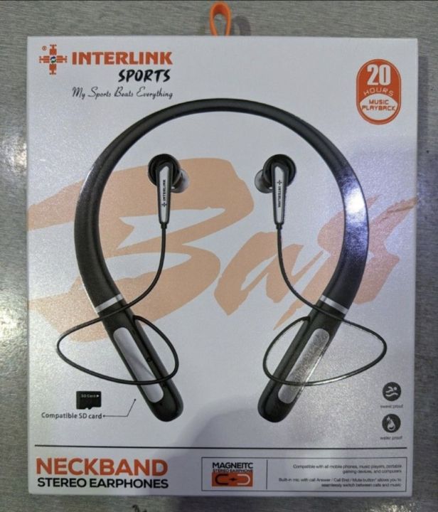 INTERLINK ORIGNAL SPORTS NECKBAND_Special Design For Sports_Wireless Bluetooth Headset_100% Waterproof Necband_ Gaming Headset_Best For Sports_