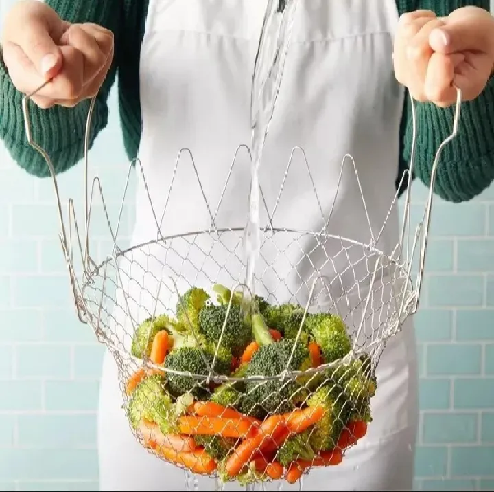 ORANGLES 2 in 1 Foldable Chef Basket Vegetable Frying Tool, Multifunctional Stainless Steel Mesh Strainer for Frying, Boiling, Steaming and Draining Vegetables, Pasta and Food, Kitchen Cooking Basket - high resolution display - exposing craftsmanship - Image 2 of 3 | built for everyone | 2 in 1 Foldable Chef Basket Vegetable Frying Tool, Multifunctional Stainless Steel Mesh Strainer for Frying, Boiling, Steaming and Draining Vegetables, Pasta and Food, Kitchen Cooking Basket for sale Georgia | Free Shipping ORANGLES