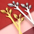 Creative Stainless Steel Leaves Spoon and Fork Gold Silver Coffee Ice Cream Tea Stirring Spoons Kitchen Tableware Decoration.