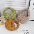 HUA HUA Fashion Mini Puffer Tote Bag Quilted Circle Phone Purse Elegant Purple Soft Nylon Padded Key Pouch Simple Trend Handbag. 