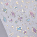 1pcs 5D Shell Light Nail Stickers Fashion Gold Border Love Heart Bowknot Moon Star Art Decal High Quality Manicure Decorations.