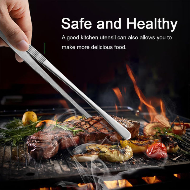 LMETJMA%202Pcs%20Kitchen%20Tweezers%20Heavy%20Duty%20Stainless%20Steel%20Food%20Tongs%20Chef%20Cooking%20Tweezers%20For%20BBQ%20Grilling%20Cooking%20JT349%20-%20Image%203