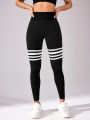 Women's High-Waisted Butt-Lifting Yoga Pants, Striped Seamless Fitness Leggings, Tummy Control Workout Pants.