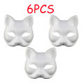 3/6/9/12/15PCS Therian Masks White Cat Masks Blank DIY Halloween Mask Animal Half Facemasks Masquerade Cosplay Party 2024. 