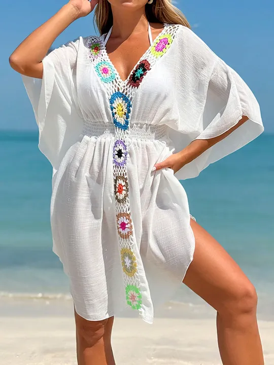 Crochet%20V%20Neck%20White%20Cover-Up%20Dress%20Beach%20Dress%20Cover-Ups%20Swimsuit%20Summer%20Bathing%20Suit%20Woman%20Summer%20Tunic%20Saida%20Praia%20Beachwear%20-%20Image%203