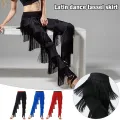 Womens Dancewear Elastic Waistband Tassel Latin Dance Pants Tango Cha-Cha Performance Costume Tiered Fringed Trousers. 