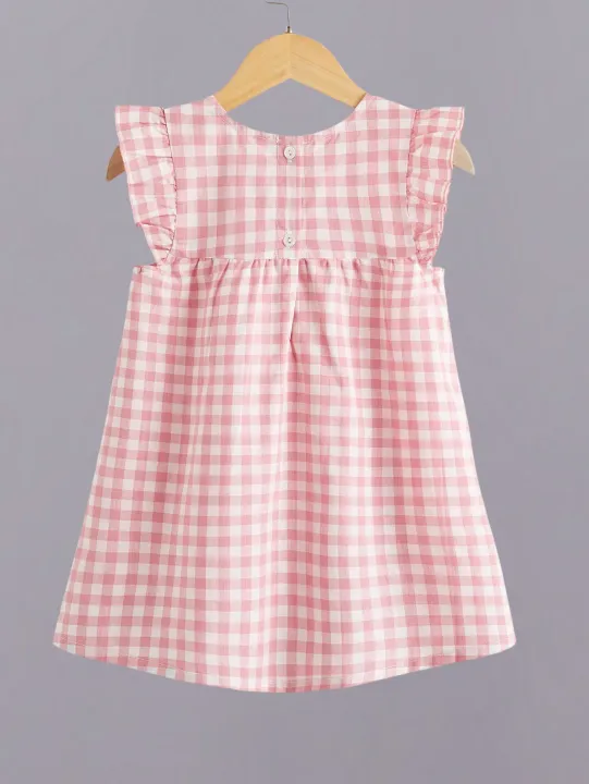 Girls%20cute%20pink%20and%20white%20plaid%20dress%20-%20exquisite%20lace%20flower%20decoration%20-%20Image%202