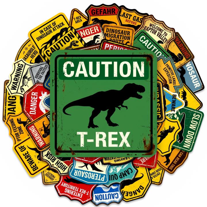 50pcs%20Vintage%20Jurassic%20World%20Warning%20Signs%20Dinosaur%20Painting%20Stickers%20Luggage%20Motorcycle%20Bike%20Laptop%20Decals%20Graffiti%20Sticker%20-%20Image%202