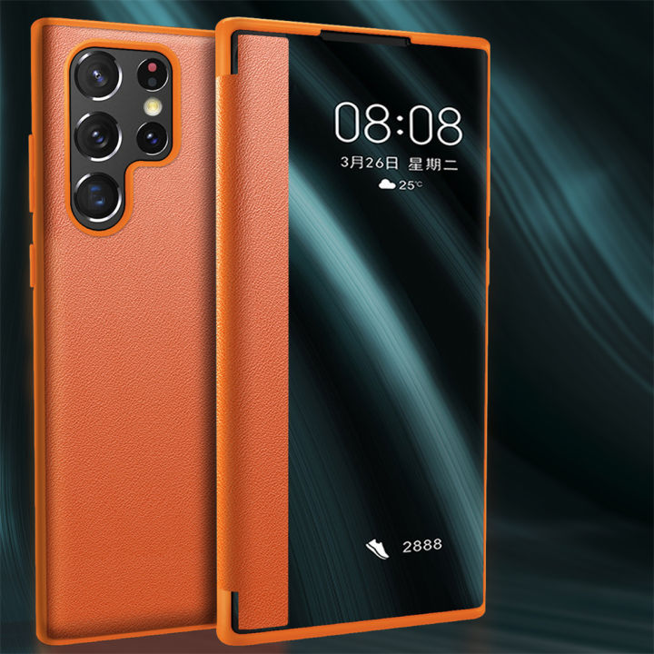 Smart View Window Flip Leather Case For Samsung Galaxy S25 S24 S23 Ultra S22 S21 Plus Luxury 360 Full Body Shockproof Back Cover