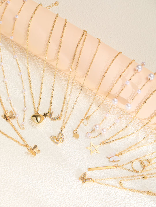 11%20Pcs%20Women's%20Zircon%20Necklace%20Set%20Gold%20Color%20Fashion%20Love%20Heart%20Butterfly%20Pendant%20Hypoallergenic%20Neck%20Chain%20Boho%20Jewelry%20%20-%20Image%205