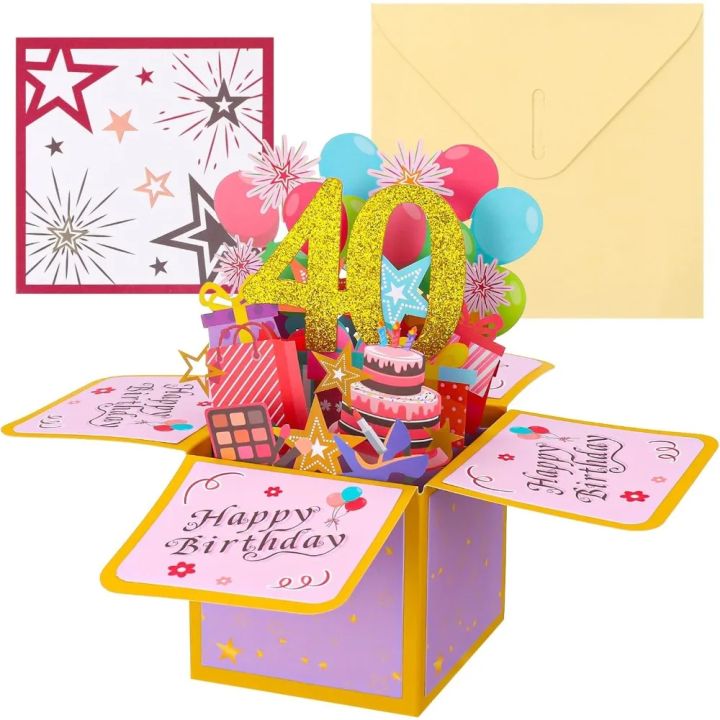 Happy Birthday Greeting Card With Envelope 3D Gift Box 18/30/40/50/60th Years Old Birthday Wishes Message Card Party Gift