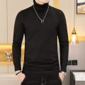 Men's Turtleneck Black and White Long Sleeve Knit Sweater.
