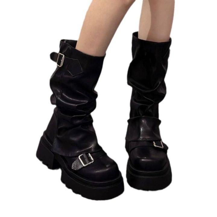 New%20Design%20Women%20Biker%20Boots%20Platform%20Belt%20Buckle%20Women's%20Knee%20High%20Booties%20Harajuku%20Gladiator%20Y2K%20Punk%20Mid%20Pipe%20Booties%20Girls%20-%20Image%204