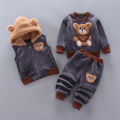 Baby Boy Suit 2024 Boys and girls Autumn Plush Thick Warm Casual Hooded Sweater Winter Cartoon Cute Bear Three-Piece Suit 0-4Y. 