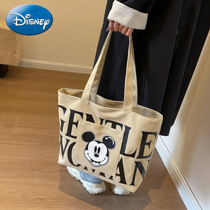 Disney Large Capacity Canvas Bag Women's 2024 New Trendy Cartoon Mickey Tote Bag College Student Class Shoulder Tote Bag