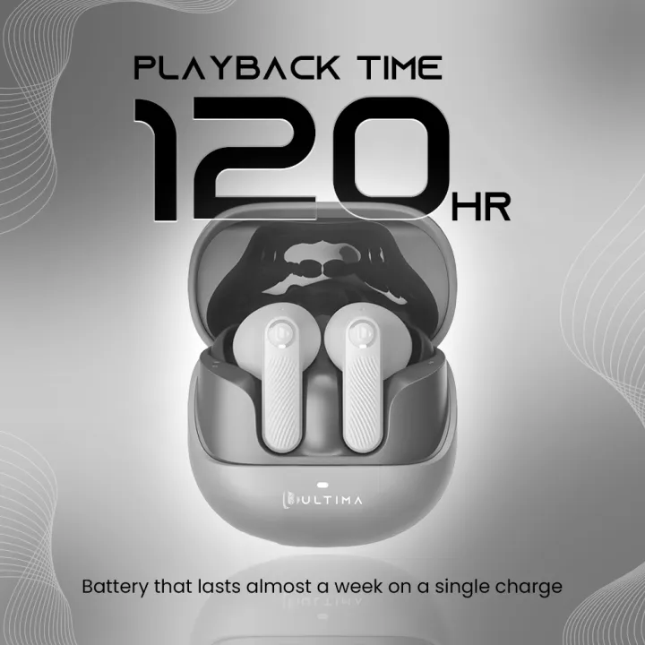 (New Launch) Ultima Atom Buds 2 | Powered by Ultima Supreme Sound | 120 Hrs Total Playtime | 50ms Latency | Bluetooth V5.4 | Ultima Link App Support | ANC upto 32 dB | Quad Mic | Low Latency Game Mode | Multi-Point Connectivity