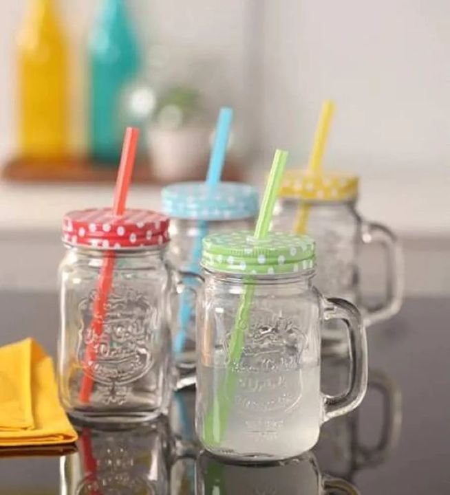 Mason Glass Jar Mug with Straw
